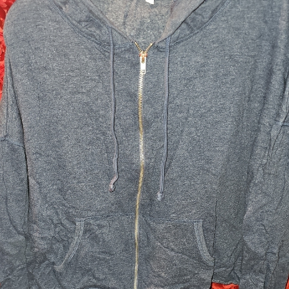Victoria's Secret Blue Hoodie Crop Zip Up Sweatshirt Size Large